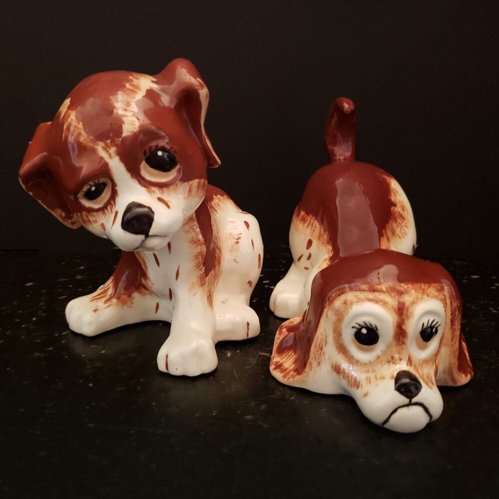 Springer Spaniel Cavalier Spaniel Puppy Dog Figurines Brown White Kitsch Vintage
